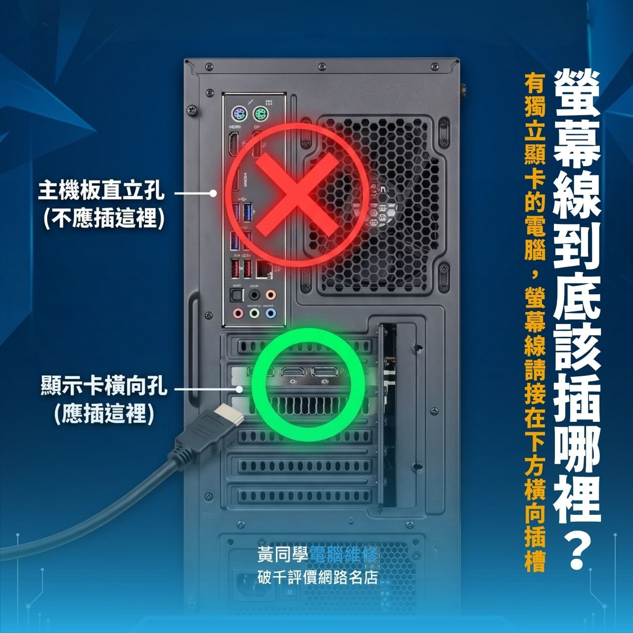 螢幕顯示 No Signal？你可能插錯孔了！有獨立顯卡的電腦，螢幕線請接在「下方橫向」插槽