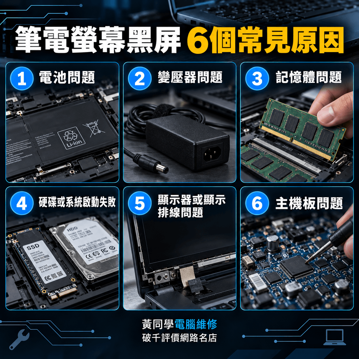 筆電螢幕黑屏常見原因